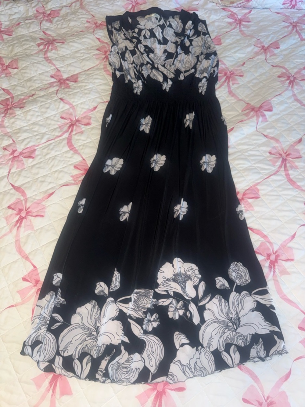 Black and White Floral Maxi Dress - Sleeveless Elegant Summer Dress